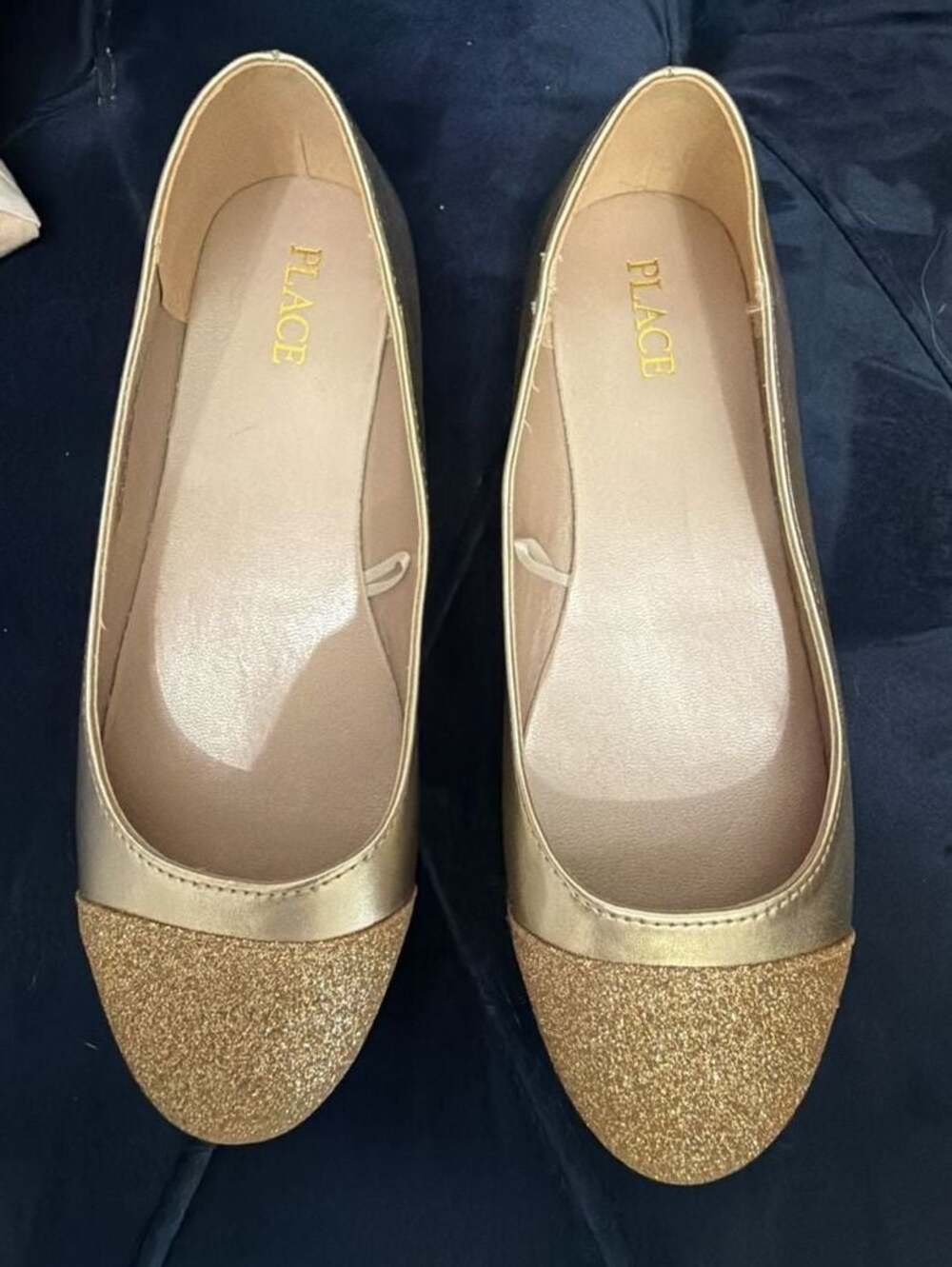 The Children's Place Girls Gold Glitter Cap Toe Ballet Flats Size 3